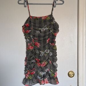 Floral Ruched Dress with Spaghetti Straps Small